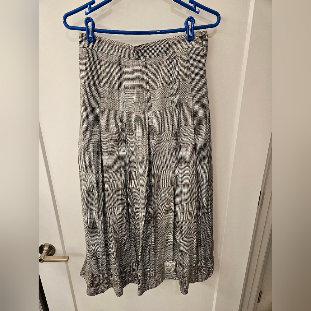 Plaid Midi Skirt with Subtle Red Windowpane